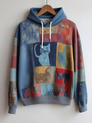Men's Animal Cat  Drop-Shoulder Hoodie (No Pockets)