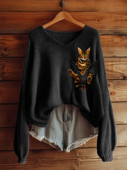 Women's Bengal Cat V-neck long-sleeved tops