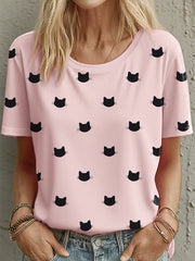 Women's Cute Cat Print T-Shirt