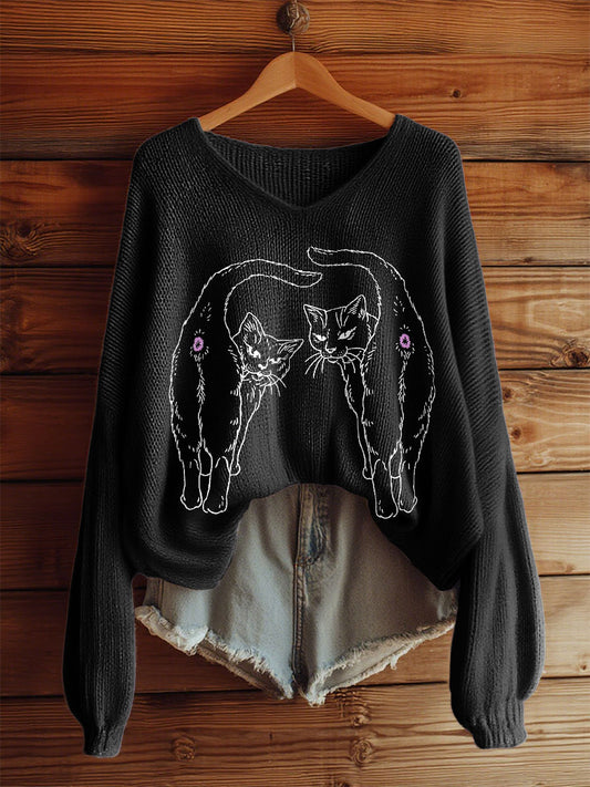 Women's cats butt V-neck long sleeve tops