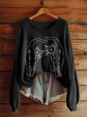 Women's cats butt V-neck long sleeve tops