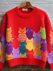 Women's Lovely Cats Pattern Cozy Knit Sweater