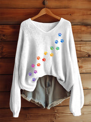Women's Cat Paw Print V-Neck Long Sleeve Tops