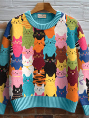 Women's Lovely Cats Pattern Cozy Knit Sweater