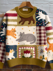 Women's Fall Floral Cat Crochet Pattern Cozy Knit Sweater