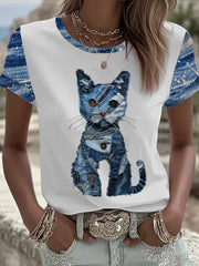 Women's Animal Cat Printed T-shirt