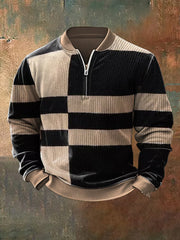 Men'S Retro Colorblock Print Casual Ziiper Sweatshirt