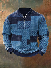 Men'S Retro Colorblock Print Casual Ziiper Sweatshirt