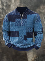 Men'S Retro Colorblock Print Casual Ziiper Sweatshirt