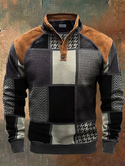 Men'S Casual Retro Contrast Color Stand Collar Long Sleeve Sweatshirt