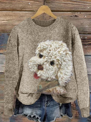 Women's Fuzzy Dog Plush Patchwork Knit Sweater
