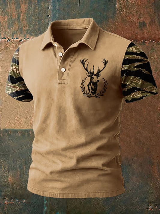 Men's Retro Western Deer Head Leopard Print Casual Top