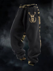 Men's Retro Western Deer Head Leopard Print Casual Pants