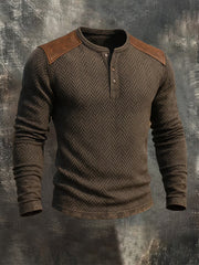 Men's Casual Vintage Distressed Printed Long Sleeve Henley Shirt