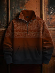 Men's Retro Western Floral Print Casual Zipper Sweatshirt