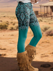 Women's Western Retro Floral Print Leggings