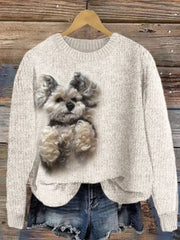 Women's Cute Knit Dog Crew Neck Cozy Sweater