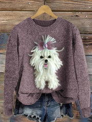 Women's Classy Dog with Tie Cozy Knit Sweater