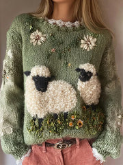 Women's Cute Fuzzy Sheep Printed Cozy Regular Sweatshirt