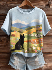Women's Sheepdog & Sheep Felt Art Cozy Knit Top