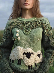 Women's Cute Fuzzy Sheep Printed Cozy Regular Sweatshirt