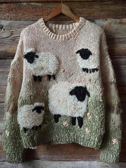 Women's Cute Fuzzy Sheep Printed Cozy Regular Sweatshirt