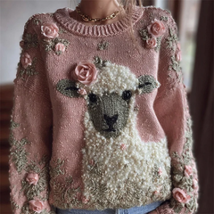 Women's Cute Fuzzy Sheep Printed Cozy Regular Sweatshirt