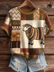 Women's Vintage Sheep Pattern Cozy Knit Top