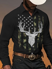 Men's Retro Western Style Elk Art Printed Shirt