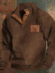 Men's Western Hunting Enthusiast Jacquard Ribbed Stand Collar Button-Down Sweatshirt