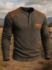 Men's Western Hunter Jacquard Herringbone Crew Neck Button-Down Sweatshirt