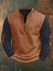 Men's Western Hunting Enthusiast Knitted 3D Jacquard Zipper Sweatshirt