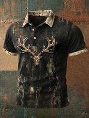 Men's Retro Western Style Elk Art Printed Casual Tops