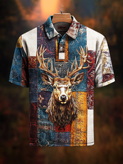 Men's Retro Western Style Elk Art Printed Casual Tops