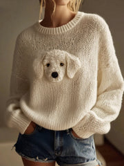 Women's Classic Plush Labrador Cozy Knit Crew Neck Sweater