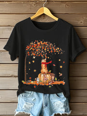 Women's It’s Fall Y’all Cute Cat Printed  Short Sleeve T-Shirt