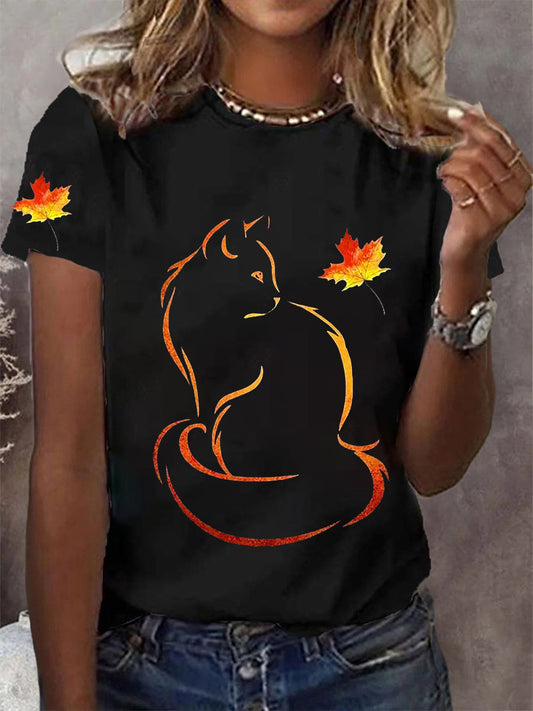 Women's It’s Fall Y’all Cute Cat Printed  Short Sleeve T-Shirt