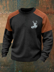Men's Retro Western Deer Antler Print Casual Waffle Sweatshirt