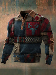 Men's Western Elk Splicing Printed Shirt