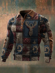 Men's Western Elk Splicing Printed Shirt
