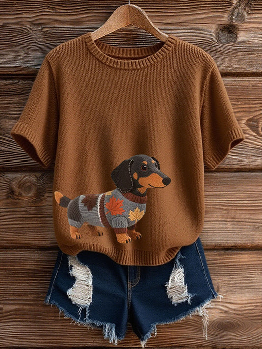 Women's Autumn Dog  Art Print Short SleeveT-shirt