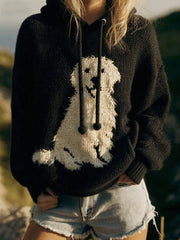 Women's Classic Plush Golden Retriever Felt Cozy Knit Oversized Hooded Sweatshirt