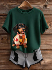 Women's Autumn Dog Art Print Short SleeveT-shirt