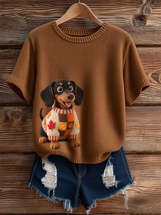 Women's Autumn Dog Art Print Short SleeveT-shirt