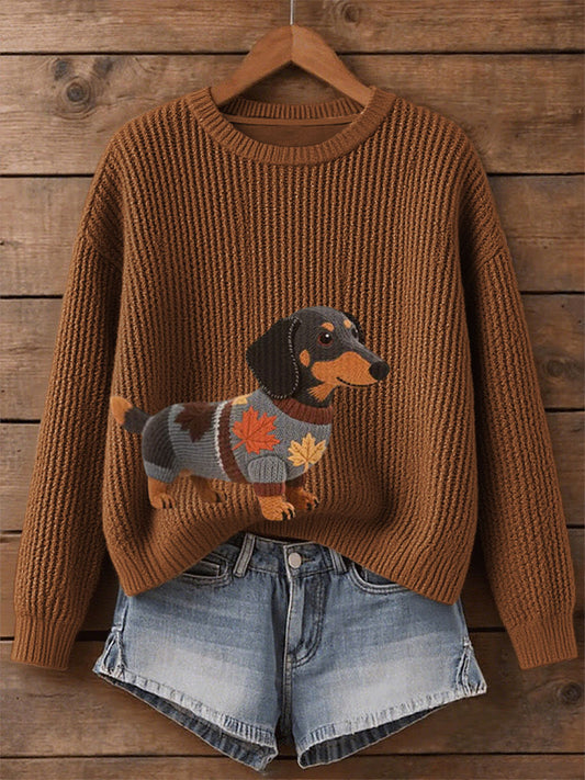 Women's Autumn Dog Art Print Long Sleeve Sweatshirt