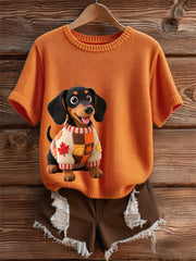 Women's Autumn Dog Art Print Short SleeveT-shirt