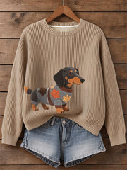 Women's Autumn Dog Art Print Long Sleeve Sweatshirt