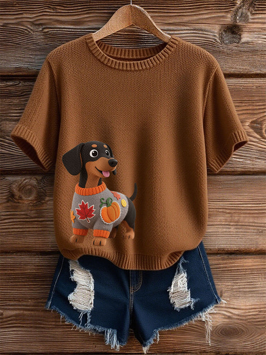 Women's Autumn Dog Art Print Short SleeveT-shirt