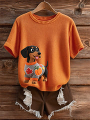 Women's Autumn Dog Art Print Short SleeveT-shirt