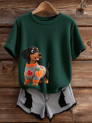 Women's Autumn Dog Art Print Short SleeveT-shirt